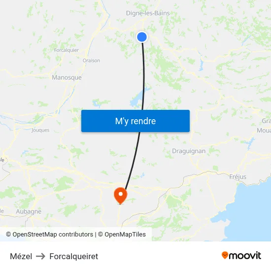 Mézel to Forcalqueiret map