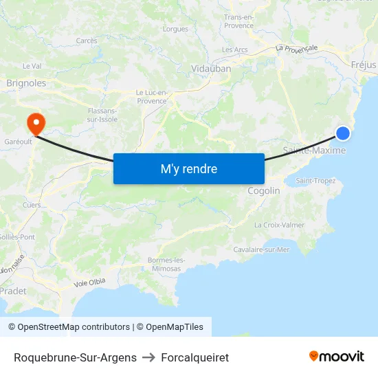 Roquebrune-Sur-Argens to Forcalqueiret map