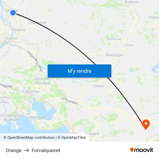 Orange to Forcalqueiret map