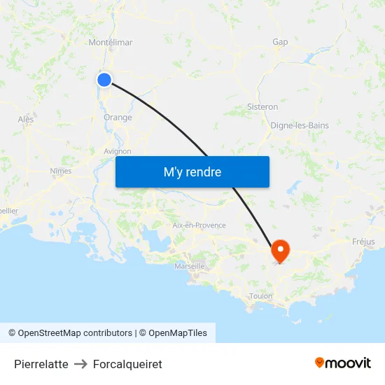 Pierrelatte to Forcalqueiret map