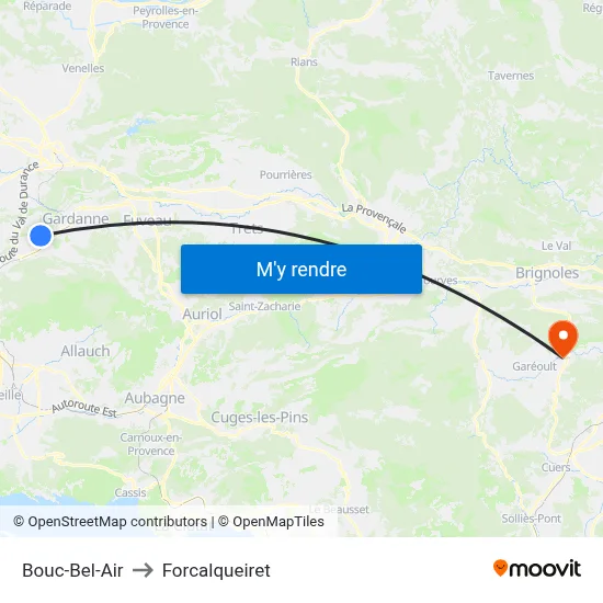 Bouc-Bel-Air to Forcalqueiret map