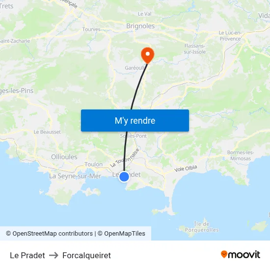 Le Pradet to Forcalqueiret map