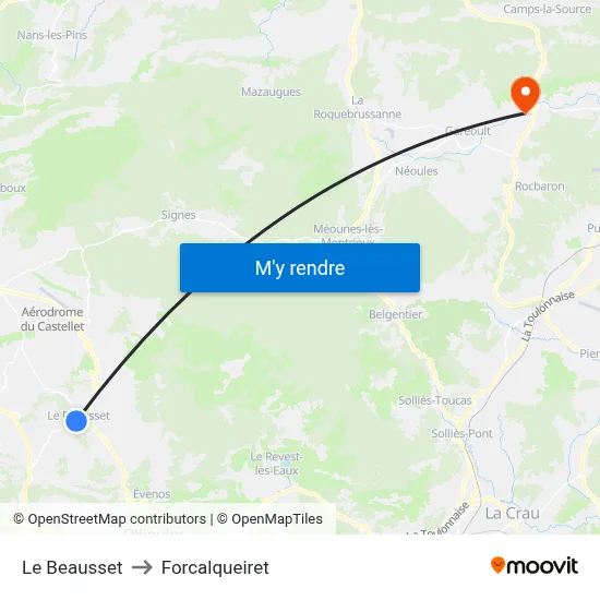 Le Beausset to Forcalqueiret map