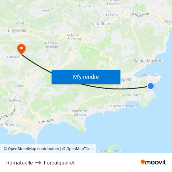 Ramatuelle to Forcalqueiret map