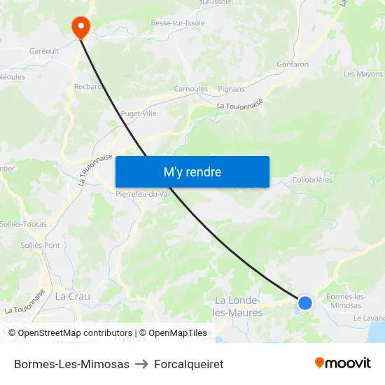 Bormes-Les-Mimosas to Forcalqueiret map