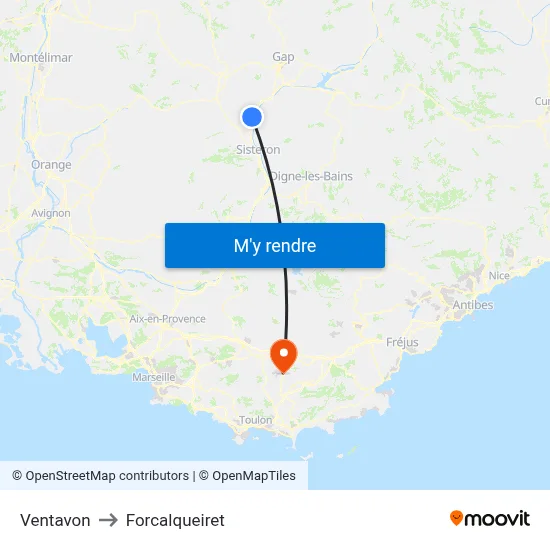 Ventavon to Forcalqueiret map