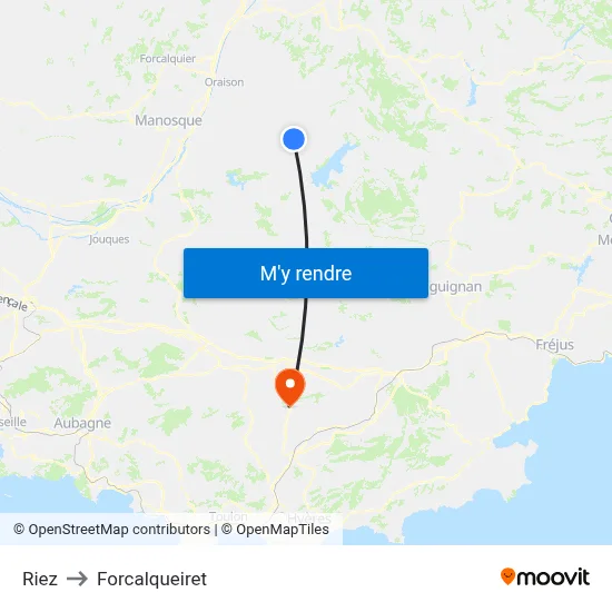 Riez to Forcalqueiret map