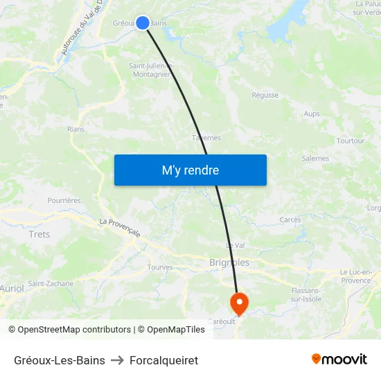 Gréoux-Les-Bains to Forcalqueiret map