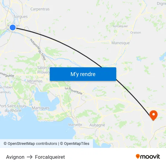 Avignon to Forcalqueiret map