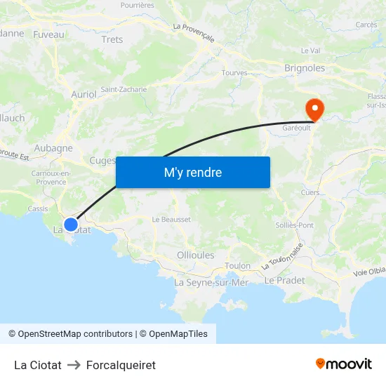 La Ciotat to Forcalqueiret map