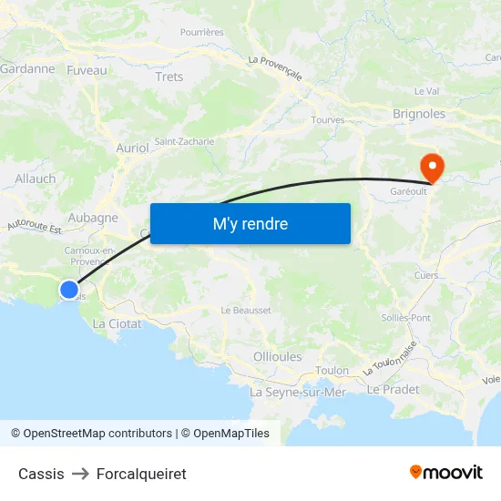 Cassis to Forcalqueiret map