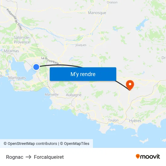 Rognac to Forcalqueiret map