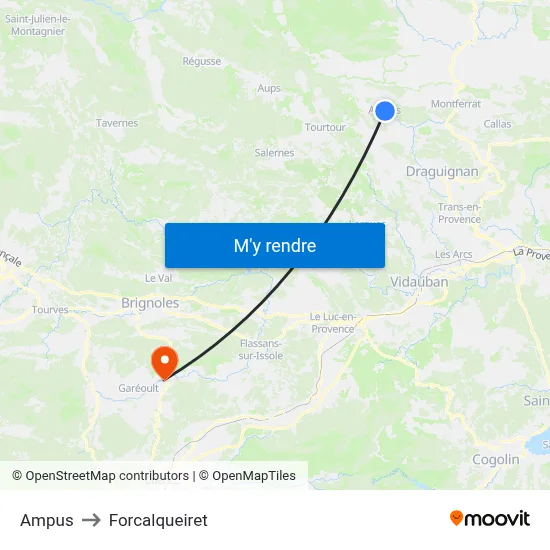Ampus to Forcalqueiret map