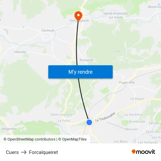 Cuers to Forcalqueiret map