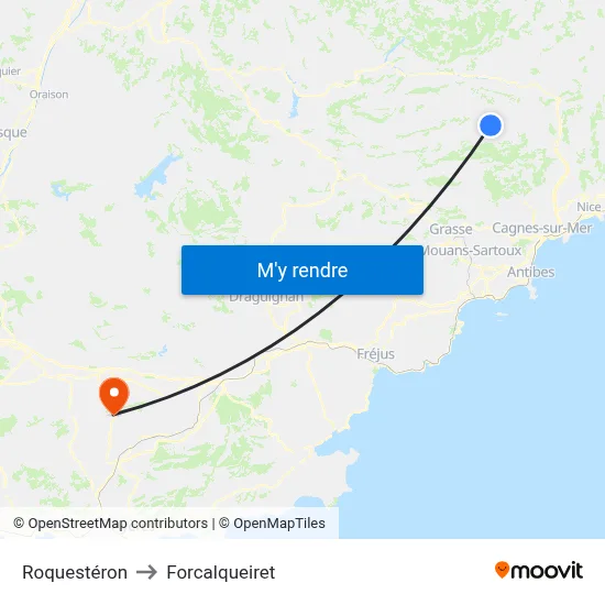 Roquestéron to Forcalqueiret map