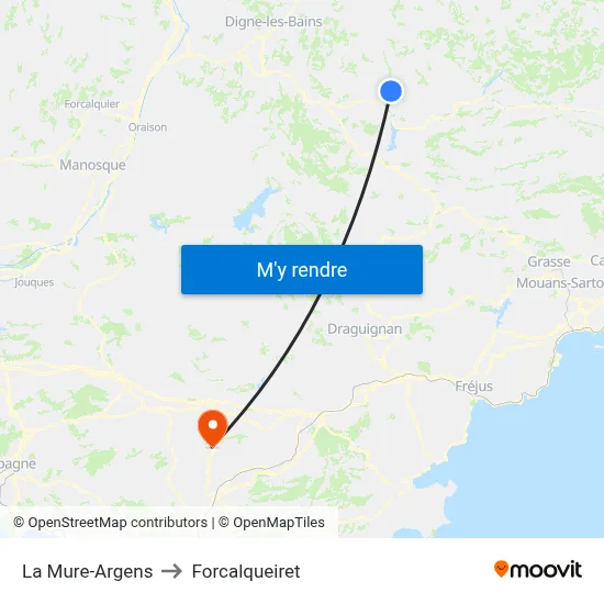 La Mure-Argens to Forcalqueiret map
