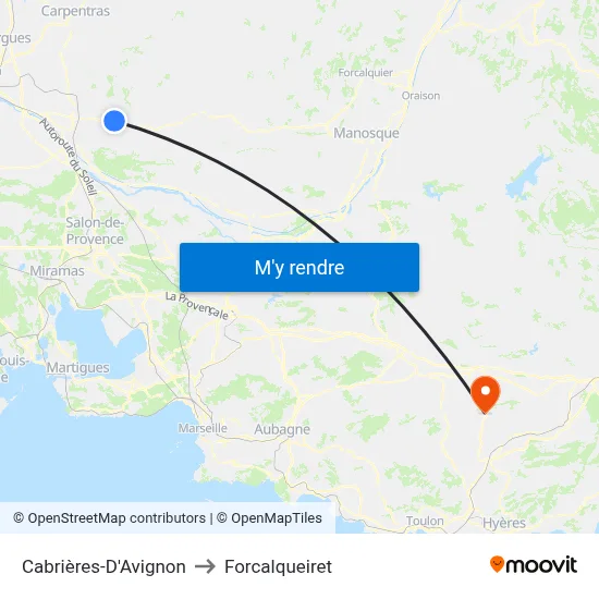 Cabrières-D'Avignon to Forcalqueiret map