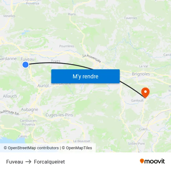 Fuveau to Forcalqueiret map