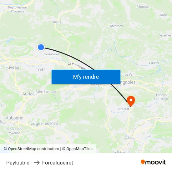 Puyloubier to Forcalqueiret map