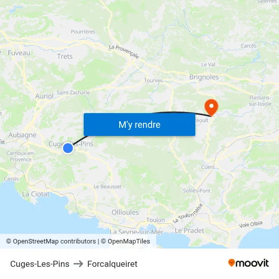 Cuges-Les-Pins to Forcalqueiret map