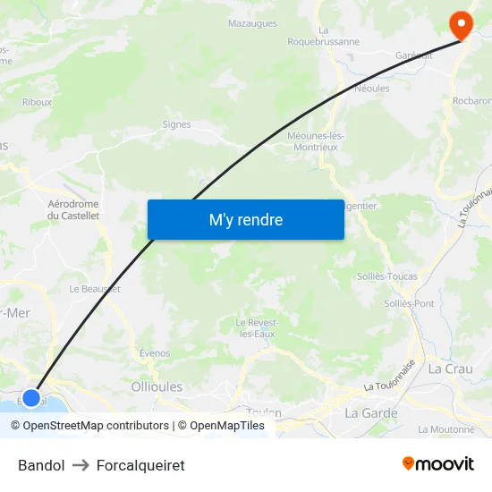 Bandol to Forcalqueiret map