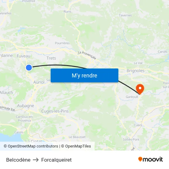 Belcodène to Forcalqueiret map