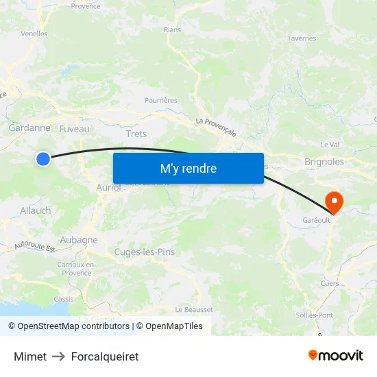 Mimet to Forcalqueiret map
