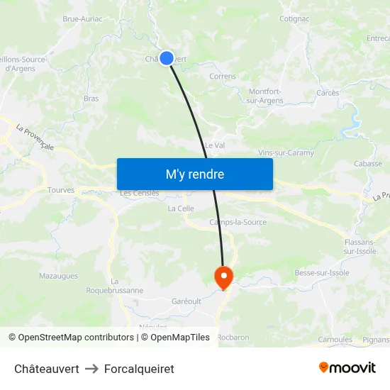 Châteauvert to Forcalqueiret map