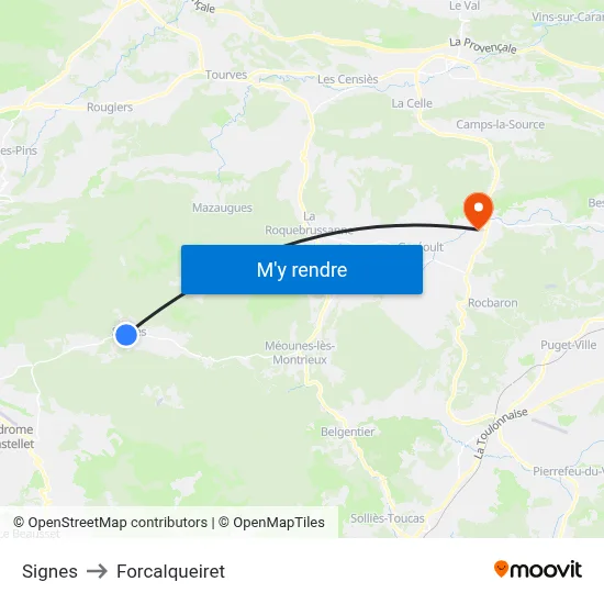 Signes to Forcalqueiret map