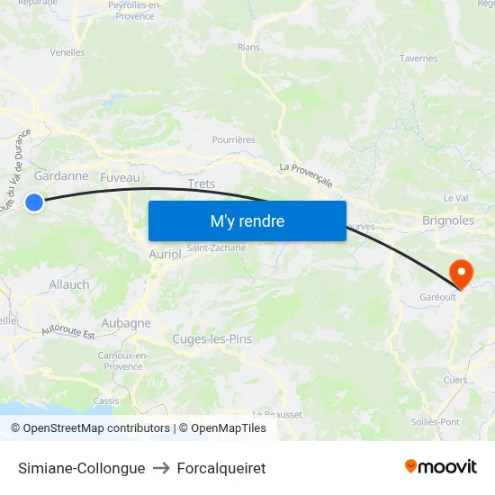 Simiane-Collongue to Forcalqueiret map