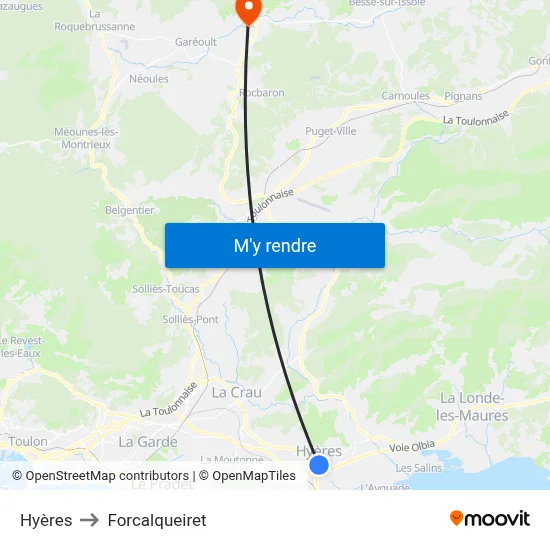 Hyères to Forcalqueiret map