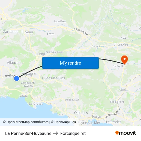 La Penne-Sur-Huveaune to Forcalqueiret map