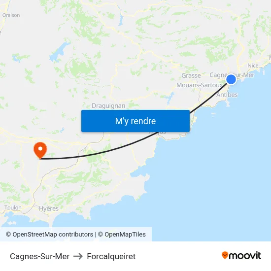 Cagnes-Sur-Mer to Forcalqueiret map