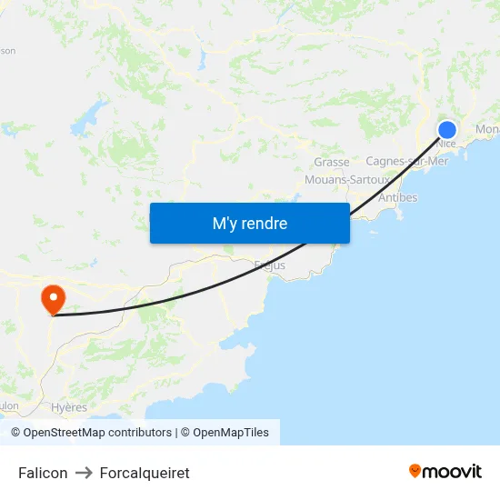 Falicon to Forcalqueiret map