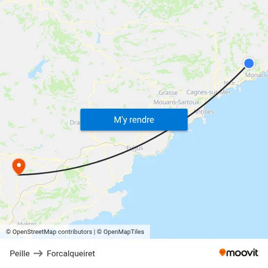 Peille to Forcalqueiret map