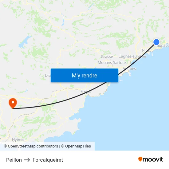 Peillon to Forcalqueiret map
