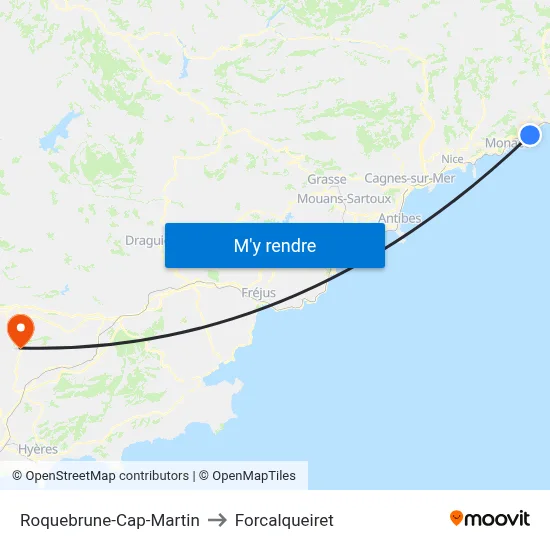 Roquebrune-Cap-Martin to Forcalqueiret map