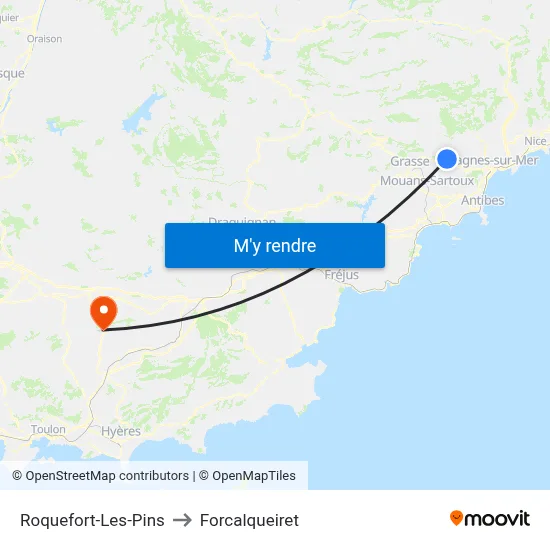 Roquefort-Les-Pins to Forcalqueiret map