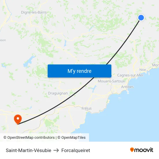 Saint-Martin-Vésubie to Forcalqueiret map