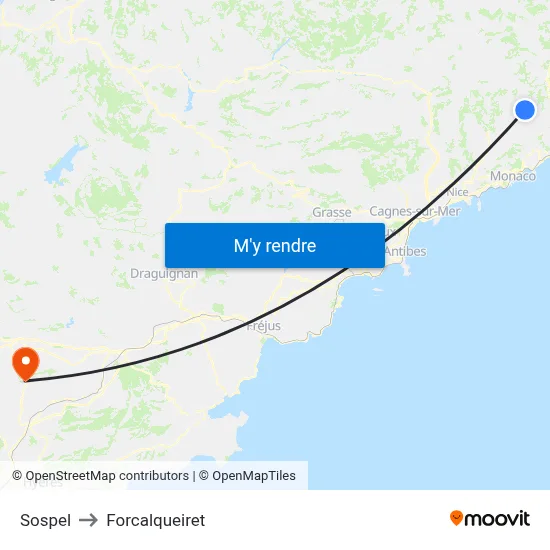 Sospel to Forcalqueiret map
