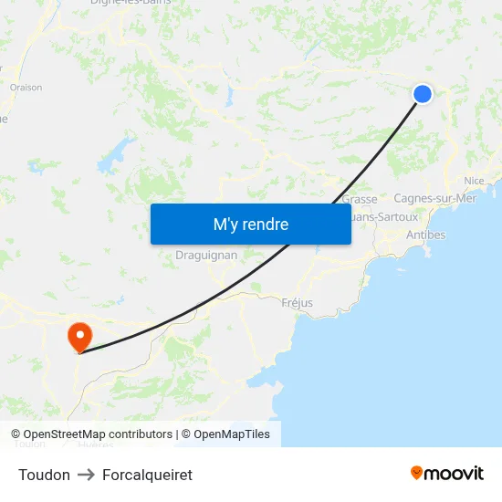 Toudon to Forcalqueiret map