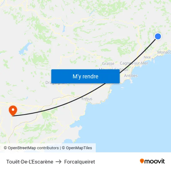 Touët-De-L'Escarène to Forcalqueiret map