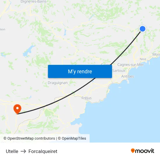 Utelle to Forcalqueiret map