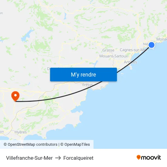 Villefranche-Sur-Mer to Forcalqueiret map