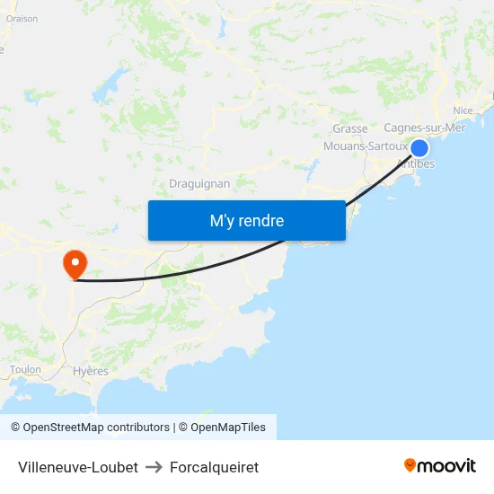 Villeneuve-Loubet to Forcalqueiret map