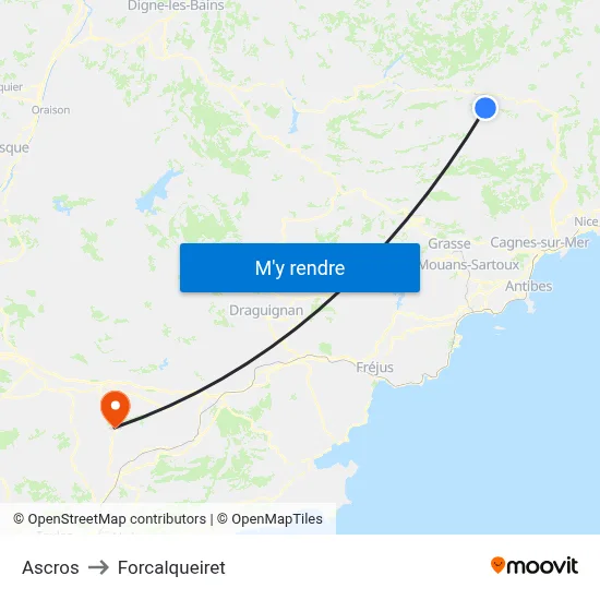 Ascros to Forcalqueiret map