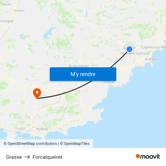 Grasse to Forcalqueiret map