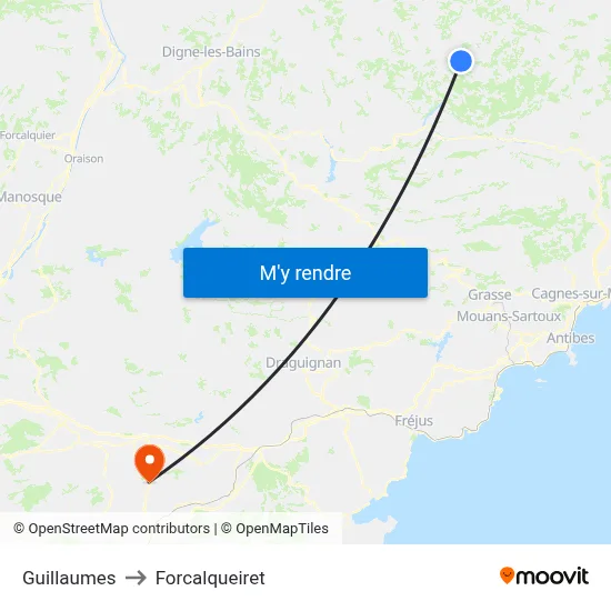 Guillaumes to Forcalqueiret map