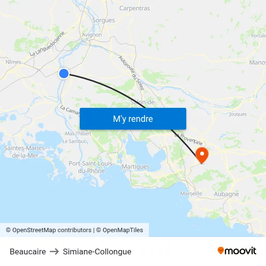 Beaucaire to Simiane-Collongue map