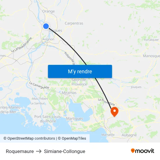 Roquemaure to Simiane-Collongue map